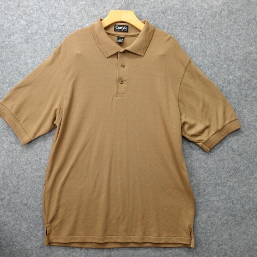 Vintage‎ Carlyle Polo Shirt Mens LARGE Tan Pique Knit Performance Golf USA Made